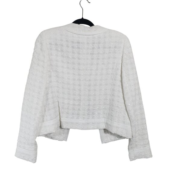 Rafaella Cropped White Tweed Blazer SZ 8 Open Front Wedding Formal - Picture 2 of 10